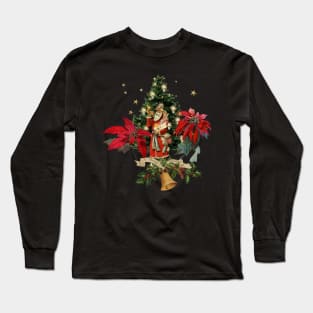 Merry christmas, Santa Claus with gifts and christmas flowers Long Sleeve T-Shirt